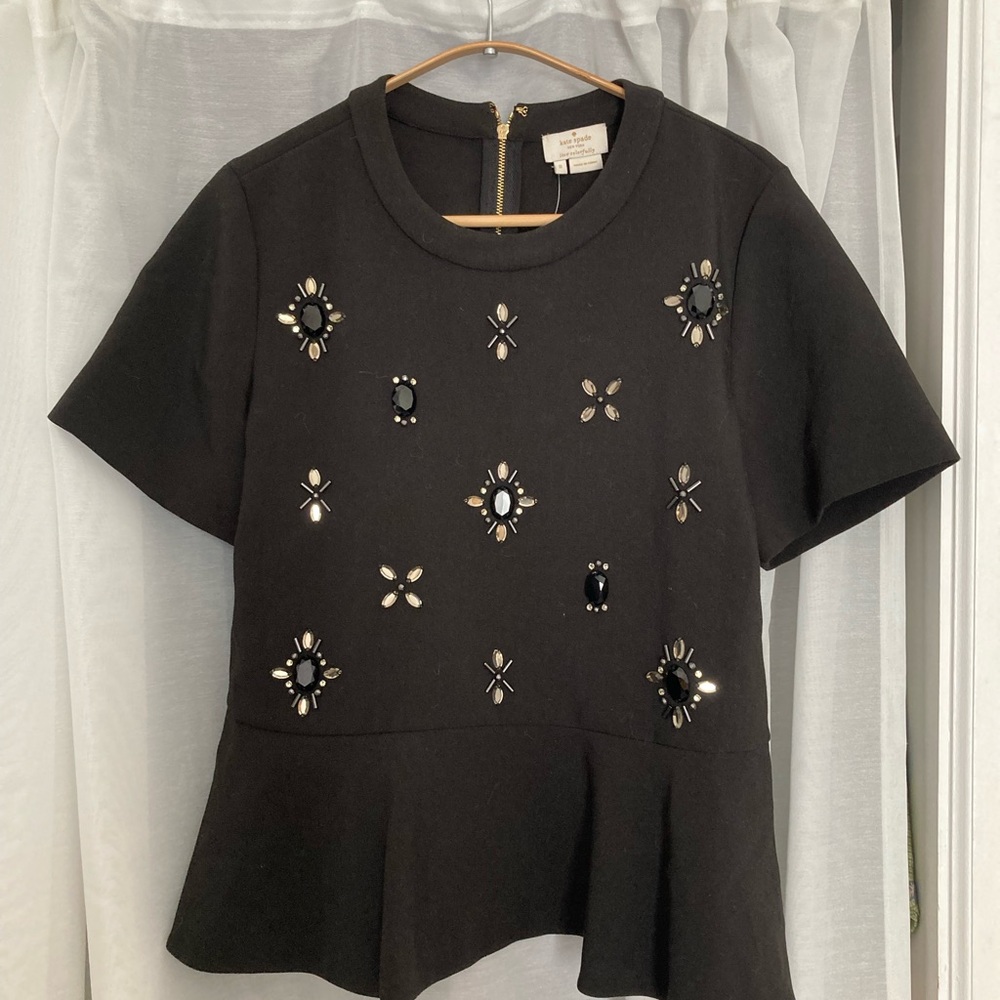 Kate Spade Black Embellished Short Sleeve Top